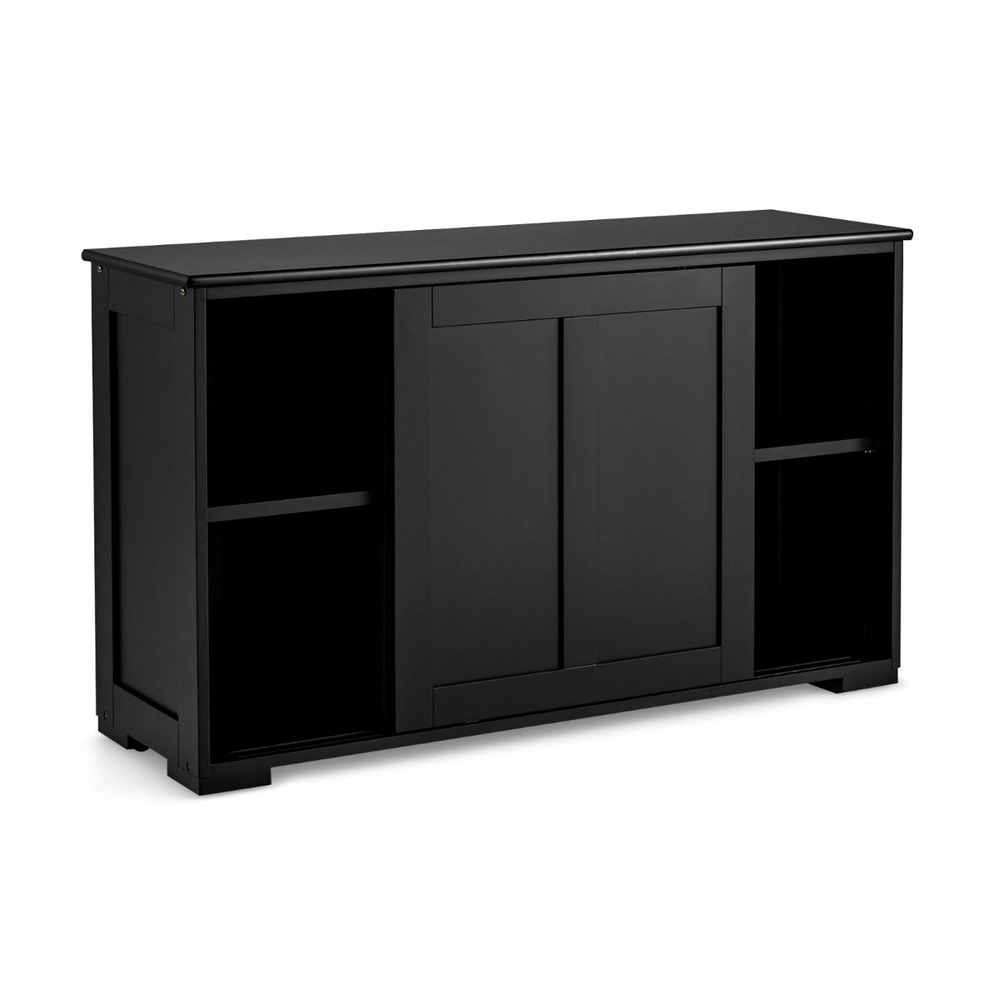 Buffet armoire de cuisine en mdf avec 2 etagères de rangement et 2 portes coulissantes noir