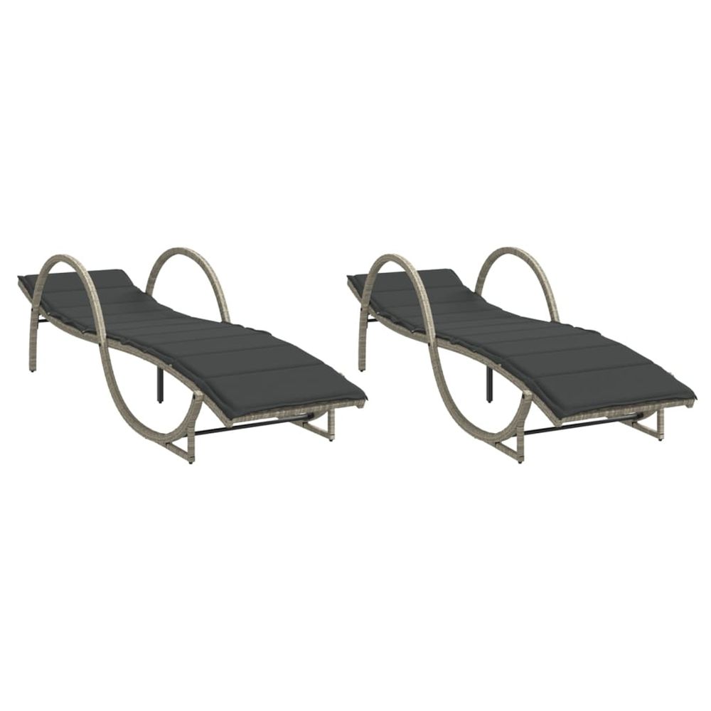 Chaises longues lot de 2 et coussins gris clair résine tressée
