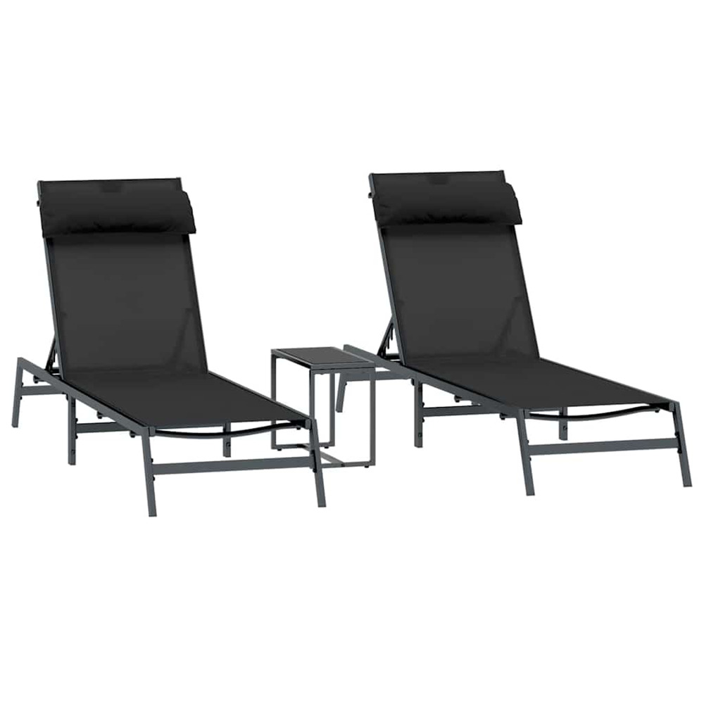 Transats 2-personne 3 pcs noir et anthracite acier