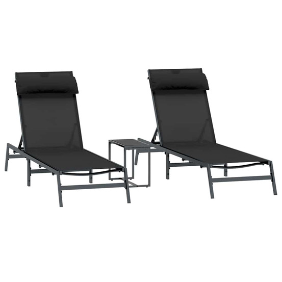 Transats avec table 3 pcs noir et anthracite 197 x 54 x 86 cm
