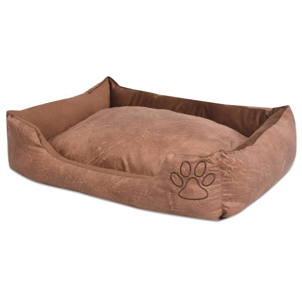 Lit pour chiens avec coussin cuir artificiel pu taille m beige