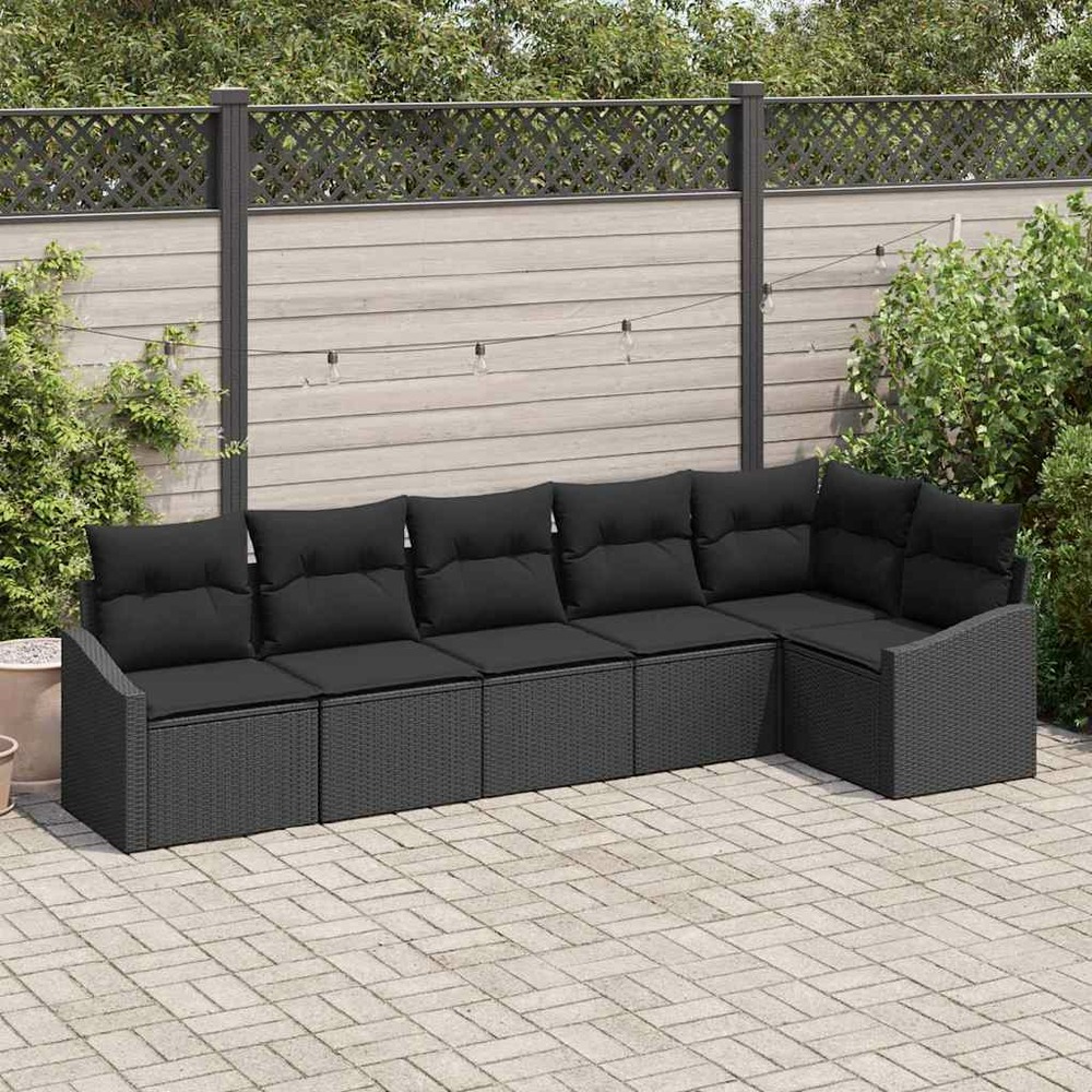 Ensemble de canapés avec coussin 6 pcs noir polyrotin