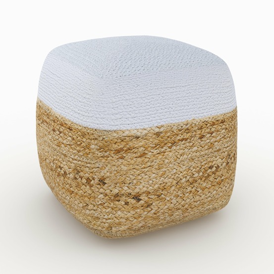 Billy-pouf en jute beige et blanc d40 cm