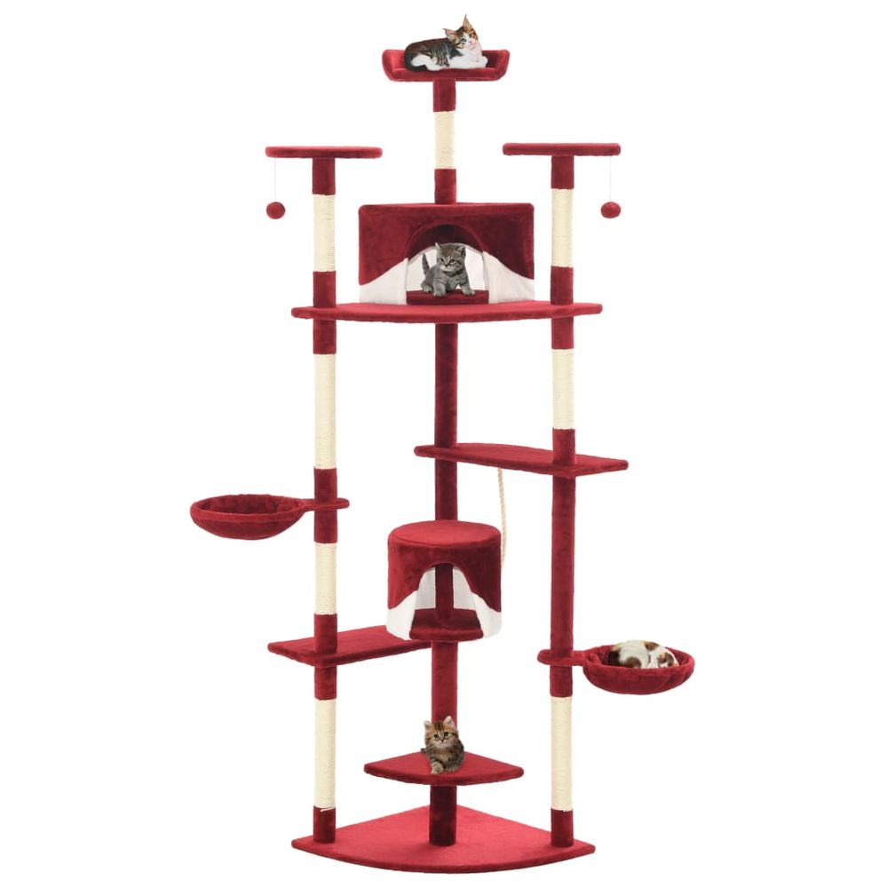 Grand arbre à chat 203 cm avec niches paniers et griffoirs sisal rouge