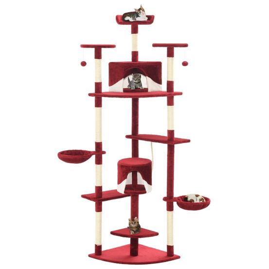 Grand arbre à chat 203 cm avec niches paniers et griffoirs sisal rouge