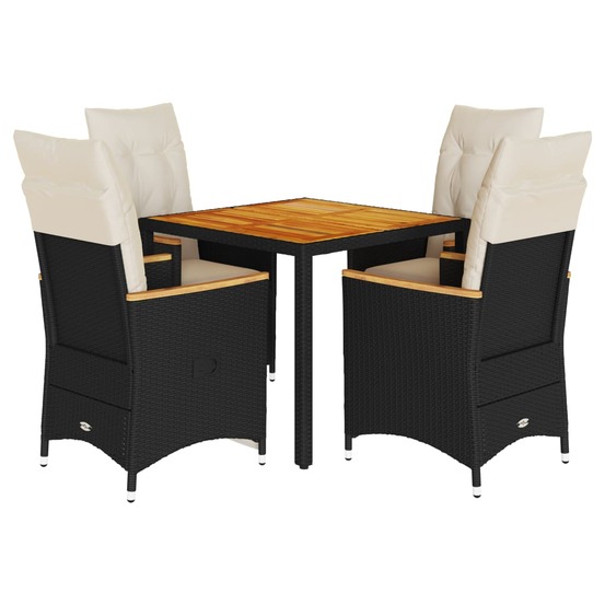 Ensemble à manger de jardin coussins 5pcs noir résine tressée