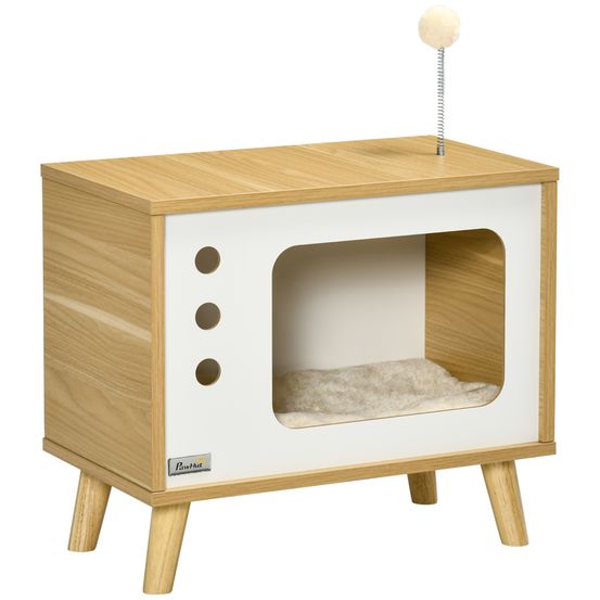 Niche chat forme tv bois particules design original coussin douillet 50x28x43cm