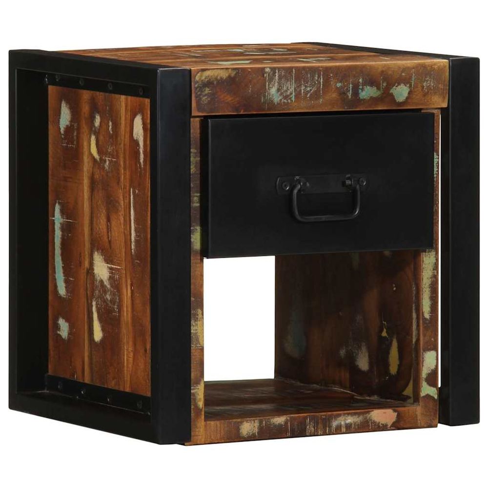 Table de chevet multicolore 40x35x40 cm bois de récupération