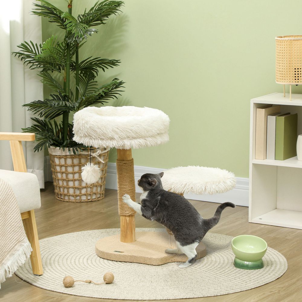 Arbre à chat bois 61,5cm griffoir jute lit lavable jouet suspendu blanc - comfortxl pet living