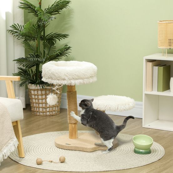 Arbre à chat bois 61,5cm griffoir jute lit lavable jouet suspendu blanc - comfortxl pet living