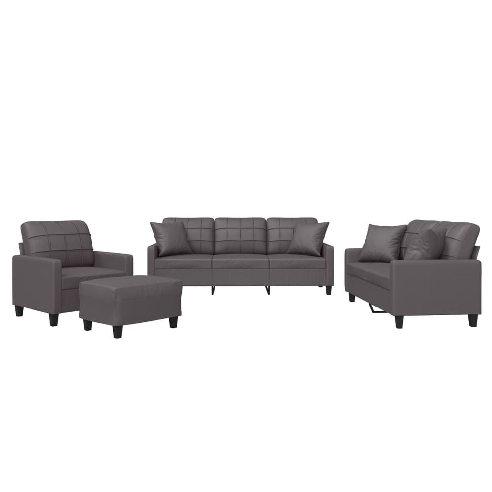 Ensemble de canapés 4 pcs avec coussins gris similicuir