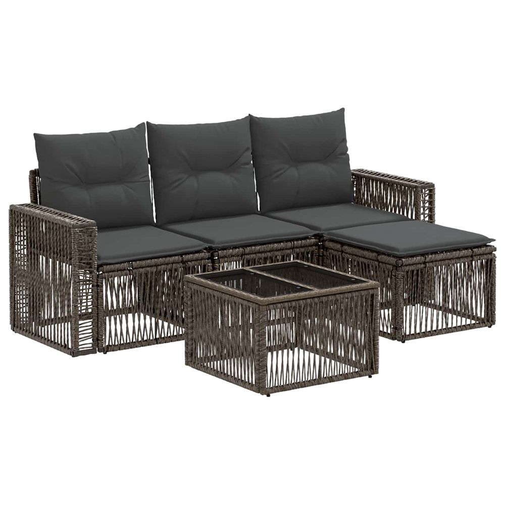 Ensemble de canapé de jardin 5 pc gris et gris foncé polyrotin