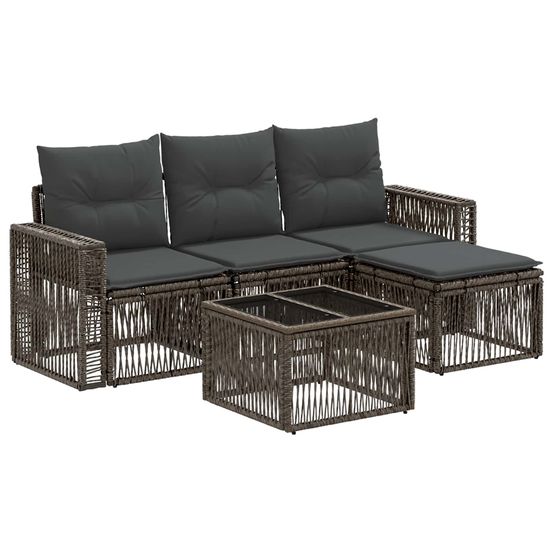 Ensemble de canapé de jardin 5 pc gris et gris foncé polyrotin