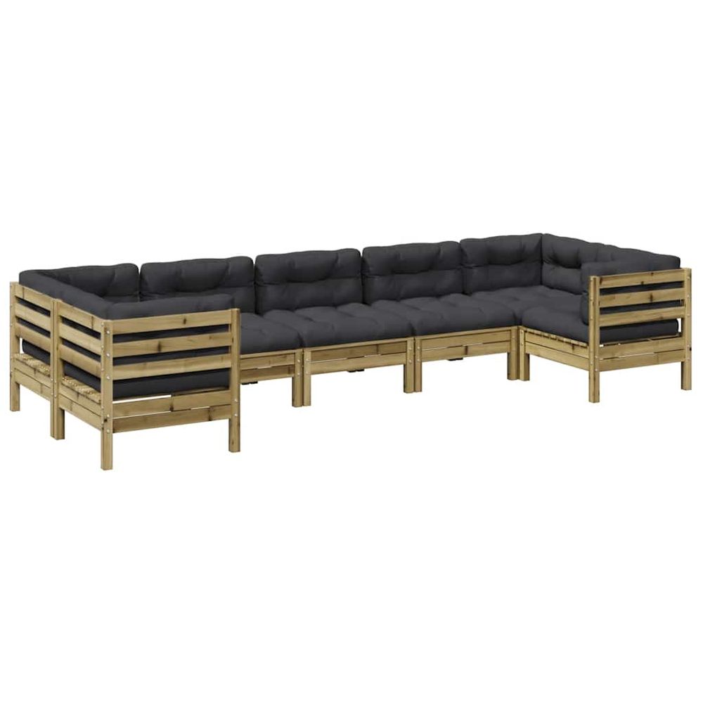 Salon de jardin 7 pcs avec coussins bois de pin imprégné