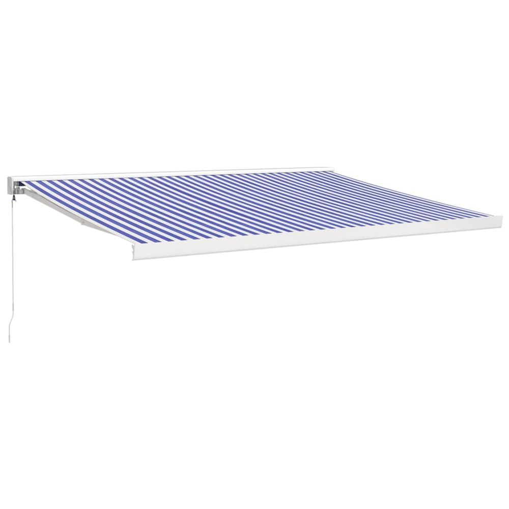 Auvent rétractable bleu et blanc avec cadre blanc 4 × 3 m