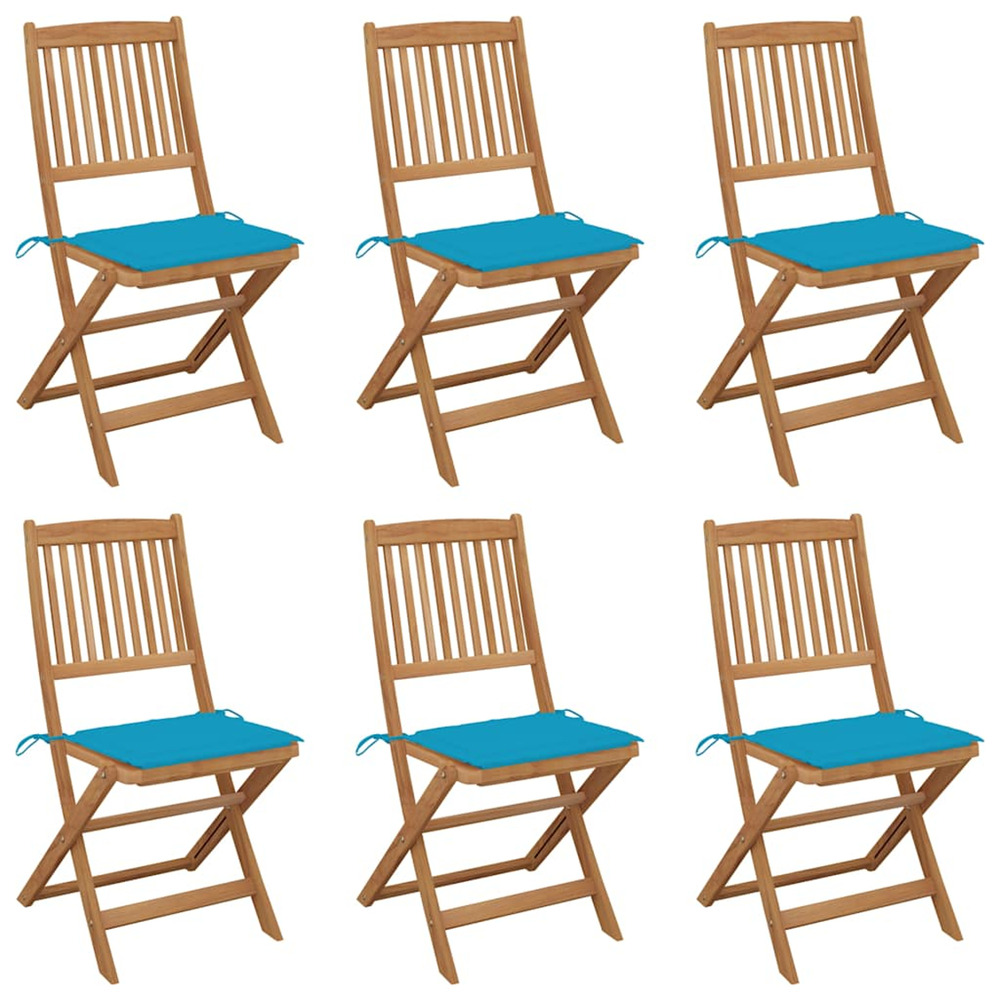 Chaises pliables de jardin lot de 6 avec coussins bois d'acacia