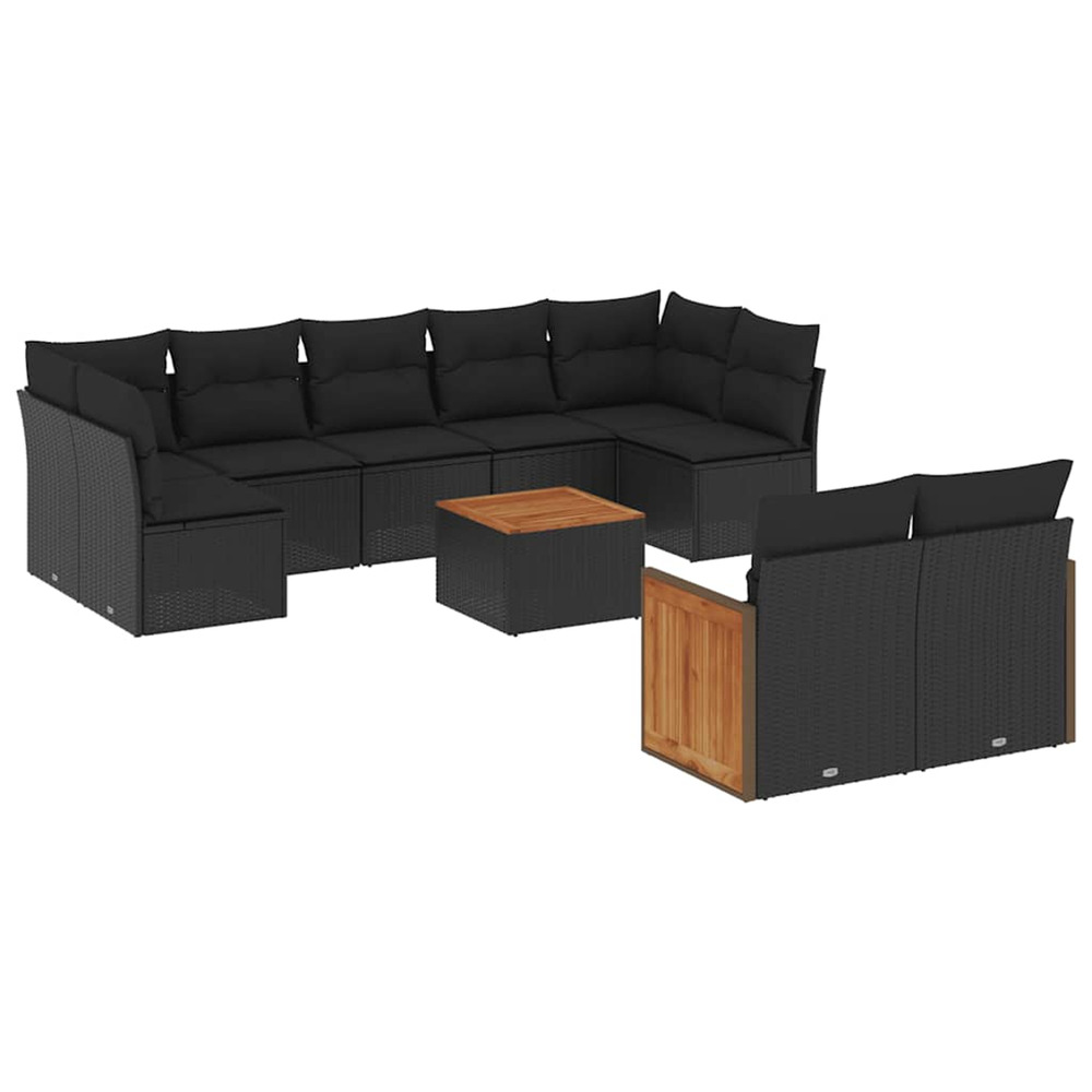 Salon de jardin 10 pcs avec coussins noir résine tressée