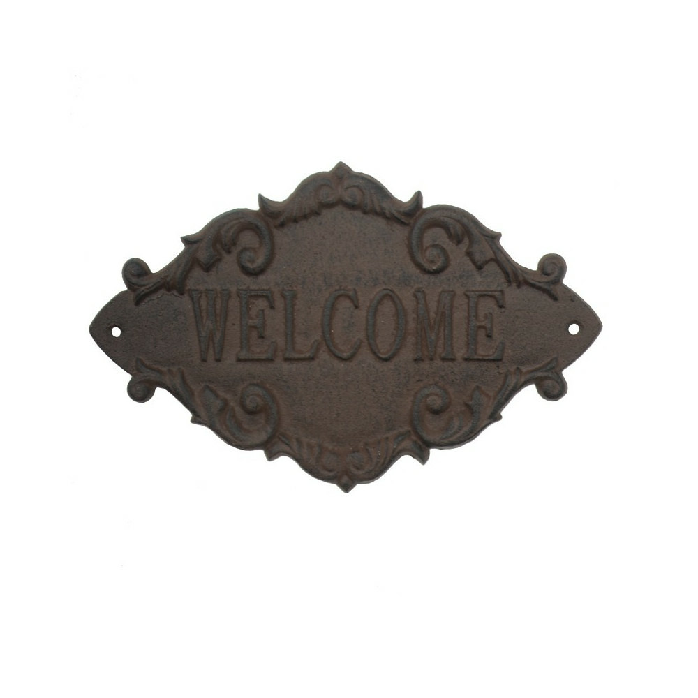 Plaque de porte d'entrée décorative welcome fonte marron 26x16cm