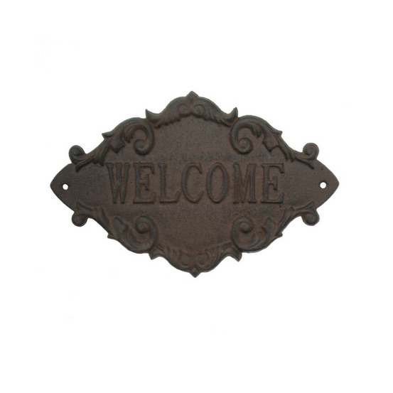 Plaque de porte d'entrée décorative welcome fonte marron 26x16cm