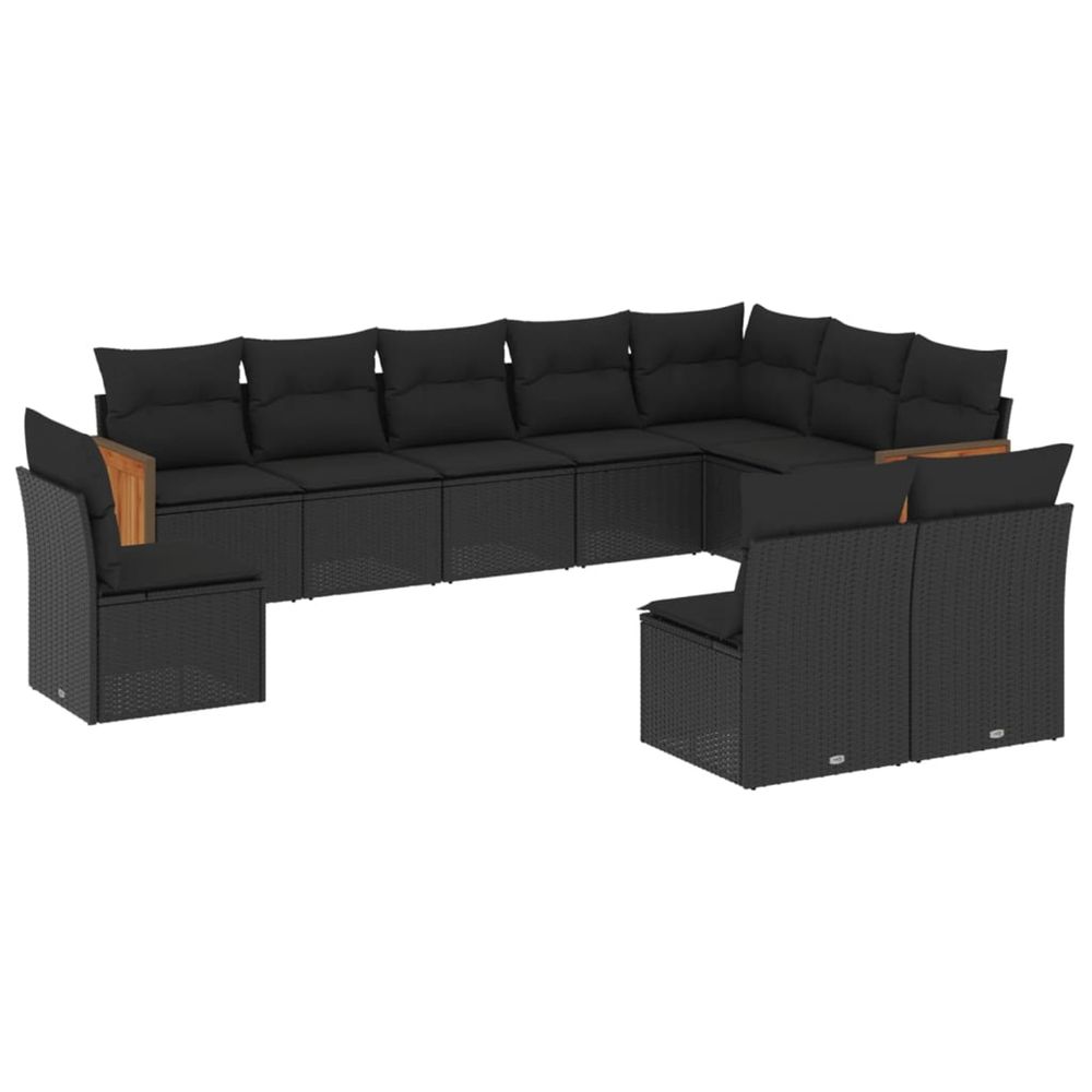 Salon de jardin 10 pcs avec coussins noir résine tressée