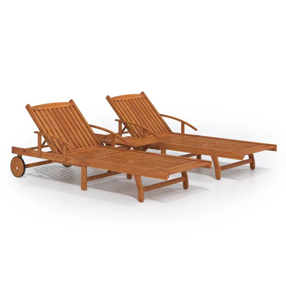 Ensemble de chaises longues lot de 2 table bois acacia massif