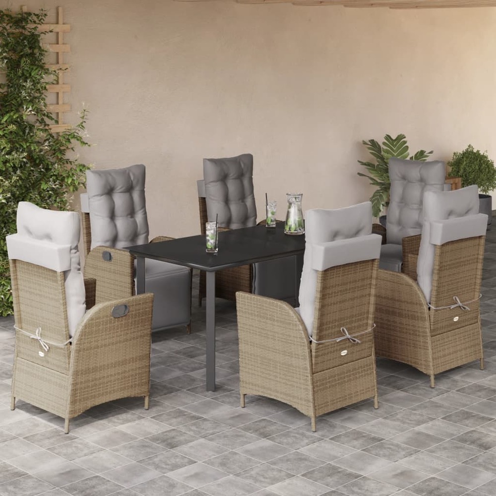 Ensemble à manger de jardin coussins 7 pcs mélange beige rotin