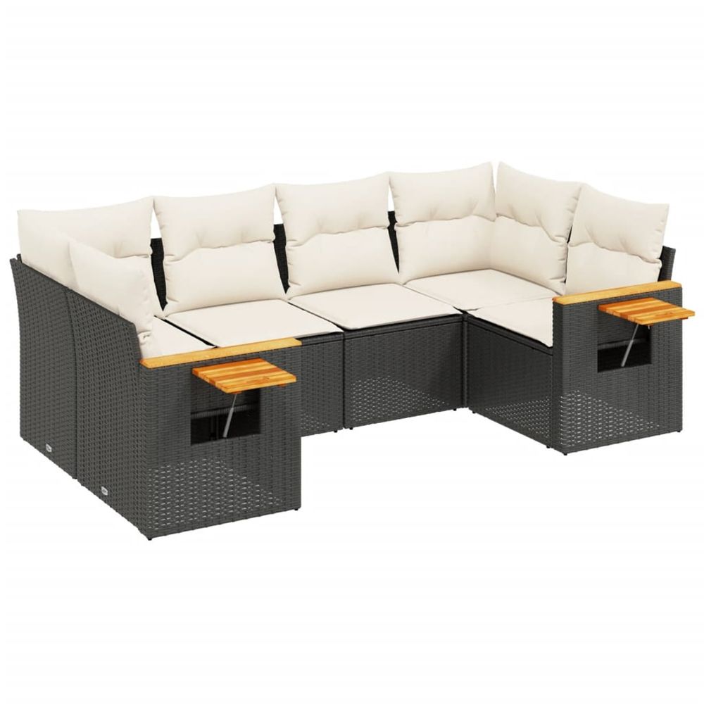 Salon de jardin 6 pcs avec coussins noir résine tressée