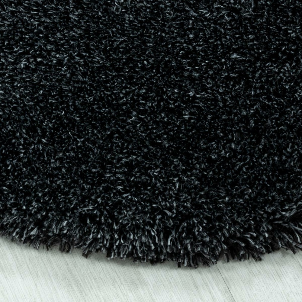 Tapis rond longs poils shaggy ø120cm tissé noir motif uni uni b