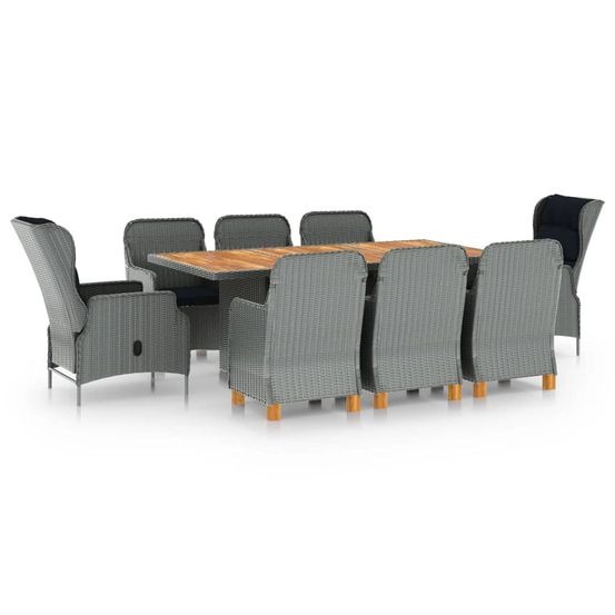 Ensemble à manger 9 pcs avec coussins résine tressée gris clair