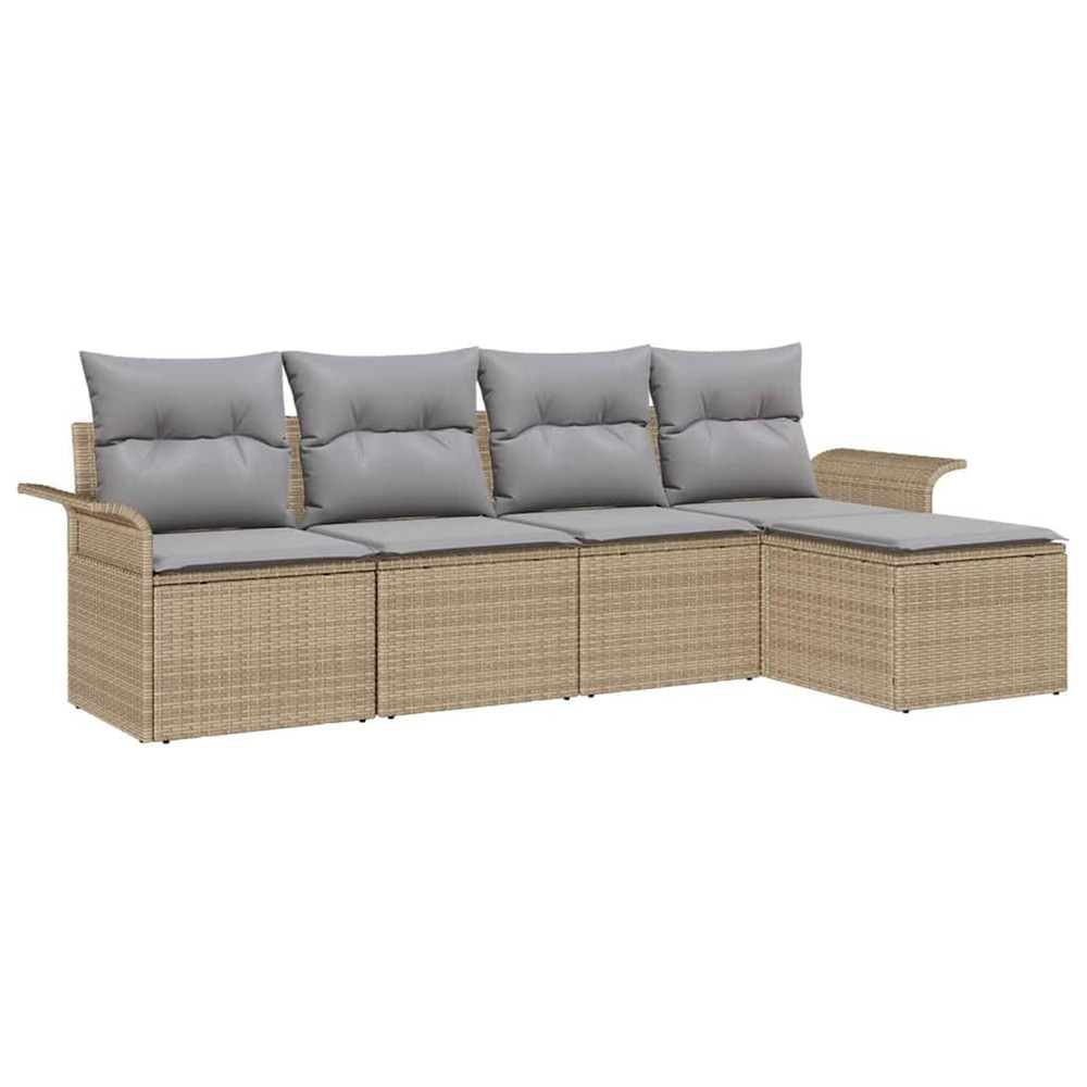 Ensemble de canapé de jardin avec coussin 5 pcs beige polyrotin