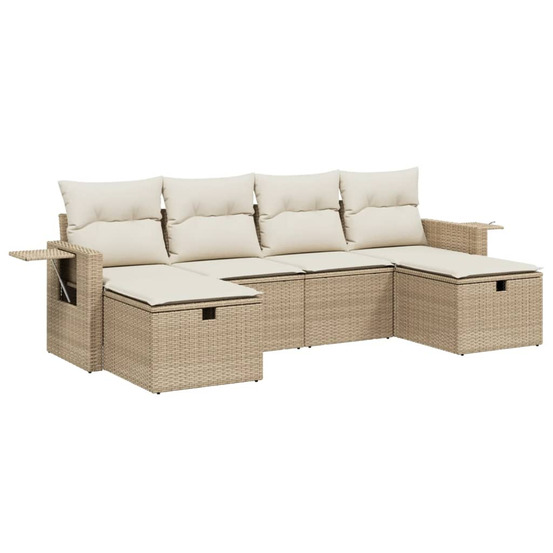 Salon de jardin avec coussins 6 pcs beige résine tressée