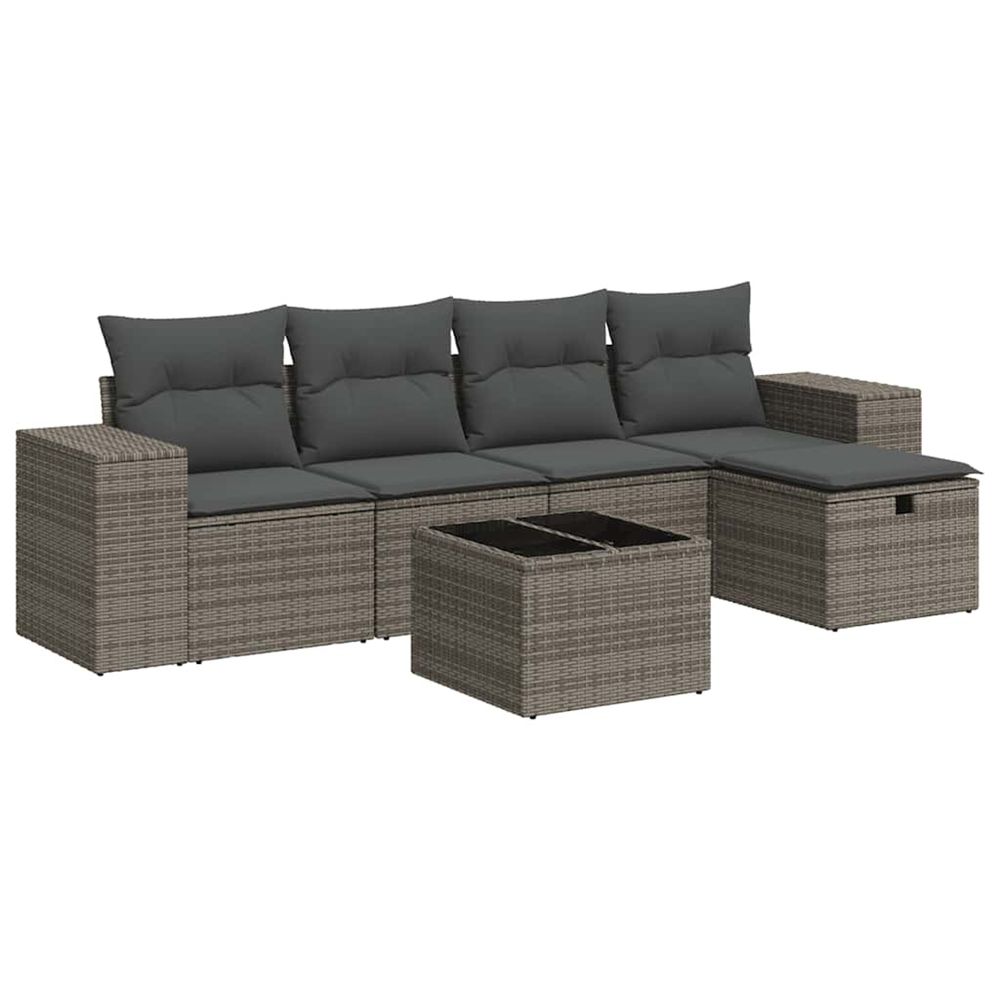 Salon de jardin 6 pcs avec coussins gris résine tressée