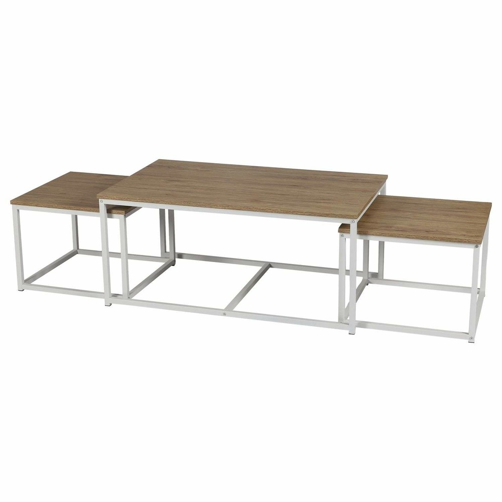 Trio de tables basses la casa blanca en bois et métal - marron et blanc