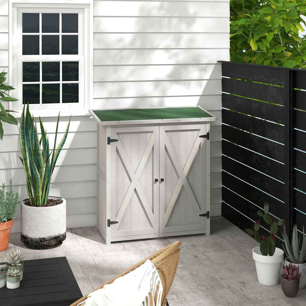Armoire de jardin bois rangement outils extérieur toit bitumé 110x55x117cm gris - comfortxl outdoor living