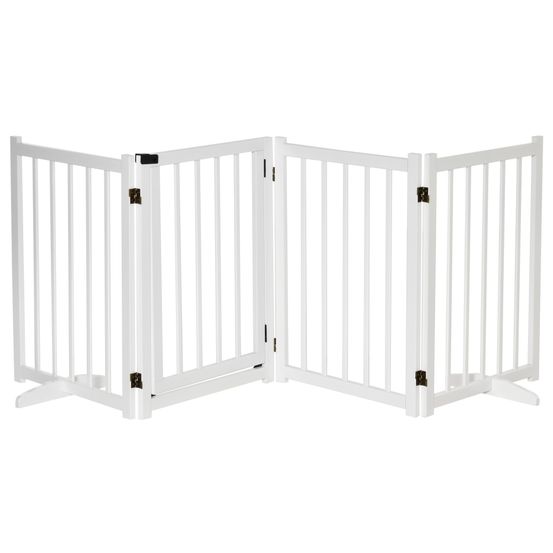 Barrière de sécurité en bois de pin pliable 4 panneaux avec porte pour chien 237,5 cm blanc