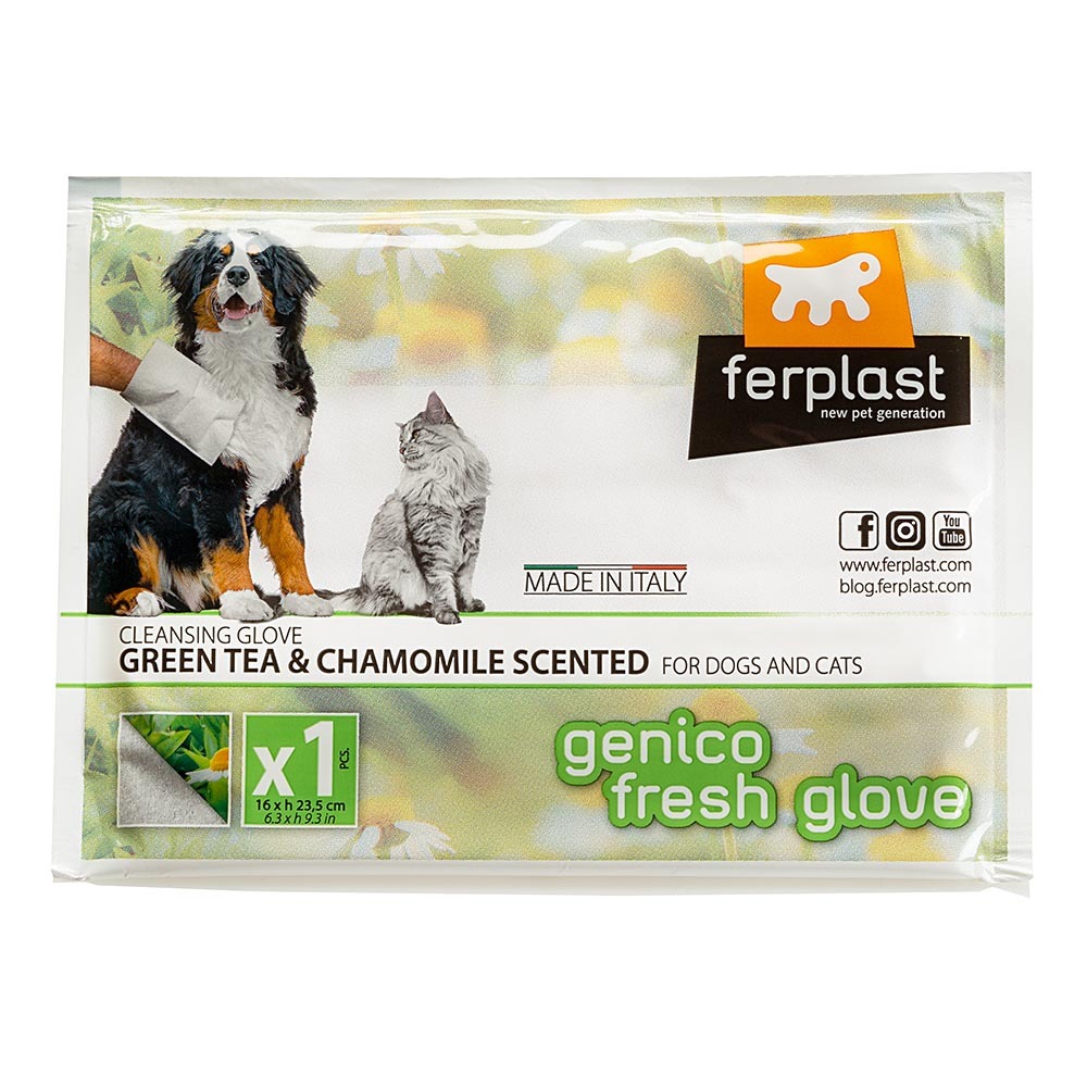 Chiffon de nettoyage genico fresh glove pour l'hygiène des chiens et chats, gant humide, sans rinçage, ne modifie pas le ph