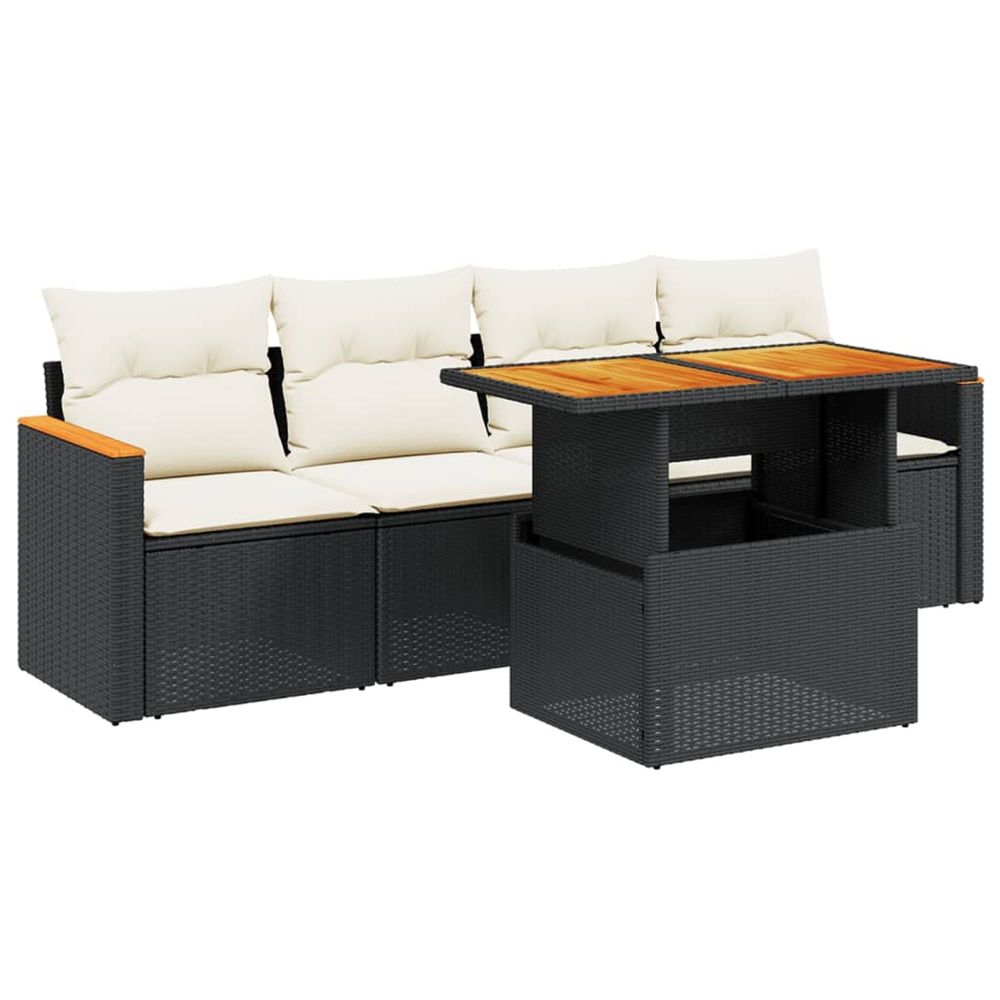 Salon de jardin 5 pcs avec coussins noir résine tressée