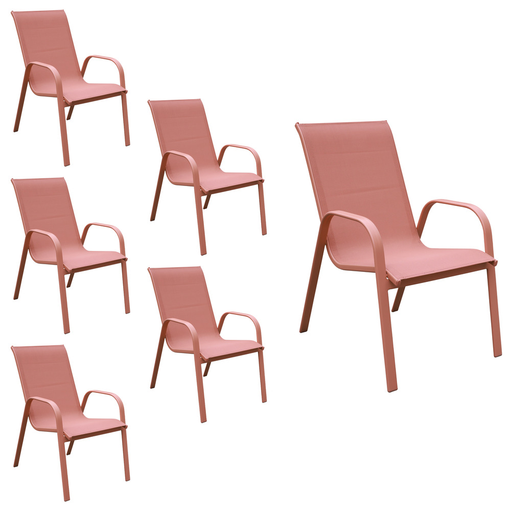 Lot de 6 chaises marbella en textilène terracotta - aluminium terracotta