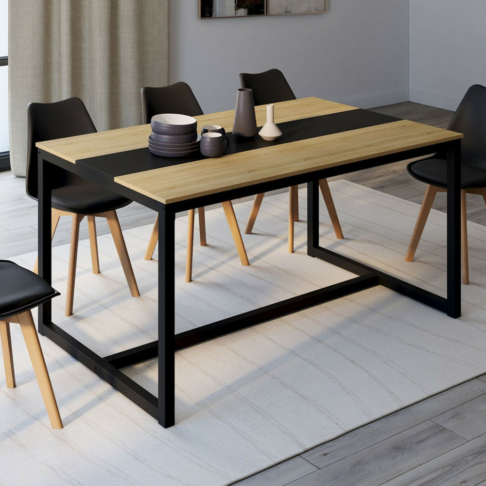 Table à manger rectangle dover 8 personnes bande centrale noire design industriel 150 cm