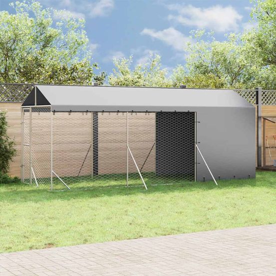 Chenil extérieur acier galvanisé avec toit et parois pour jardin 2x6x2,5 m