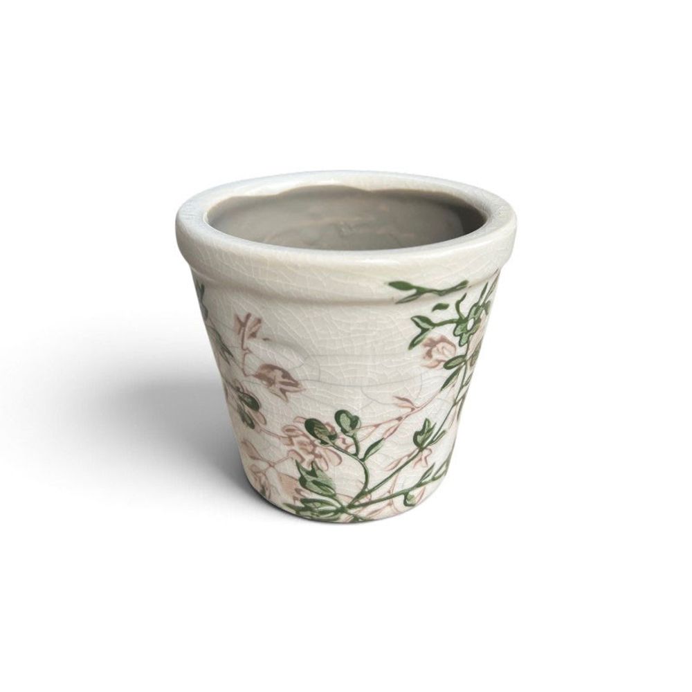 Décoration pot de fleurs beige vert 8x7cm