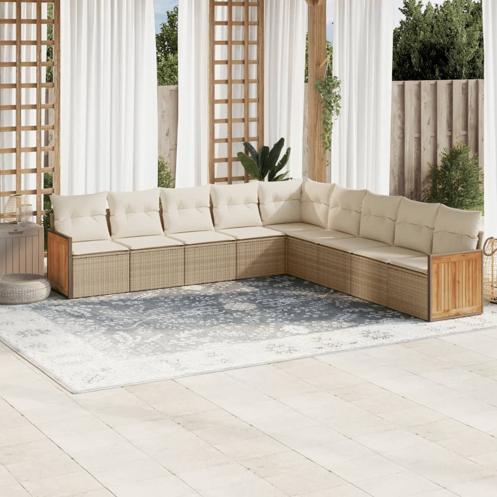 Salon de jardin avec coussins 9 pcs beige résine tressée