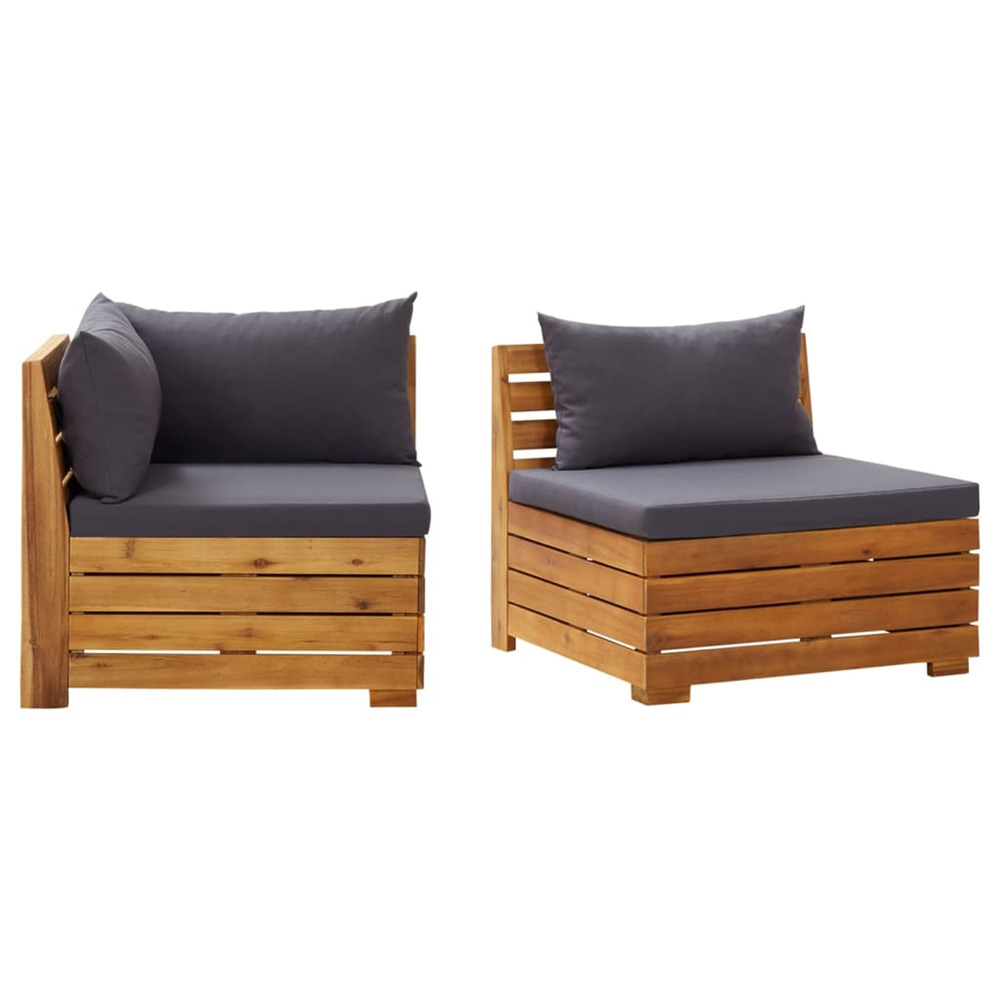 Salon de jardin 2 pcs avec coussins bois d'acacia solide