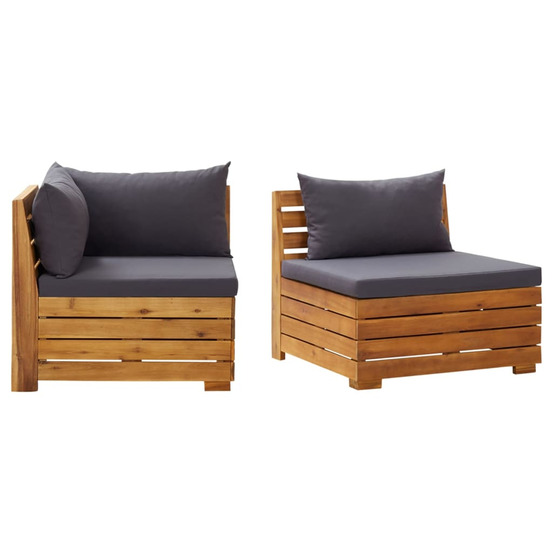 Salon de jardin 2 pcs avec coussins bois d'acacia solide