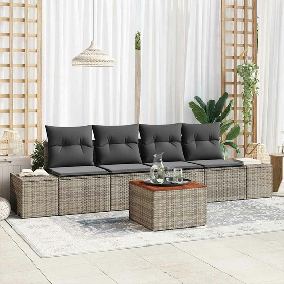Ensemble de canapé de jardin avec coussin 5 pcs gris polyrotin