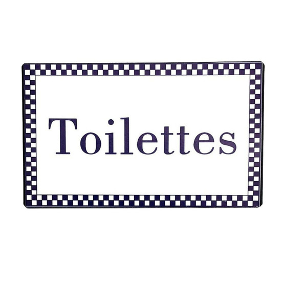 Plaque de porte décorative vintage de toilettes métal bleu blanc 15x9cm