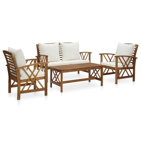 Salon de jardin 4 pcs avec coussins bois d'acacia solide