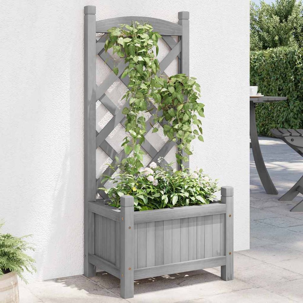 Jardinière avec treillis arqué bois de sapin pour plantes grimpantes gris 90cm