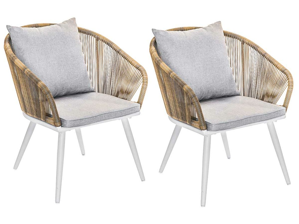 Lot de 2 fauteuil de jardin en résine tressée structure alu blanc + coussin chin