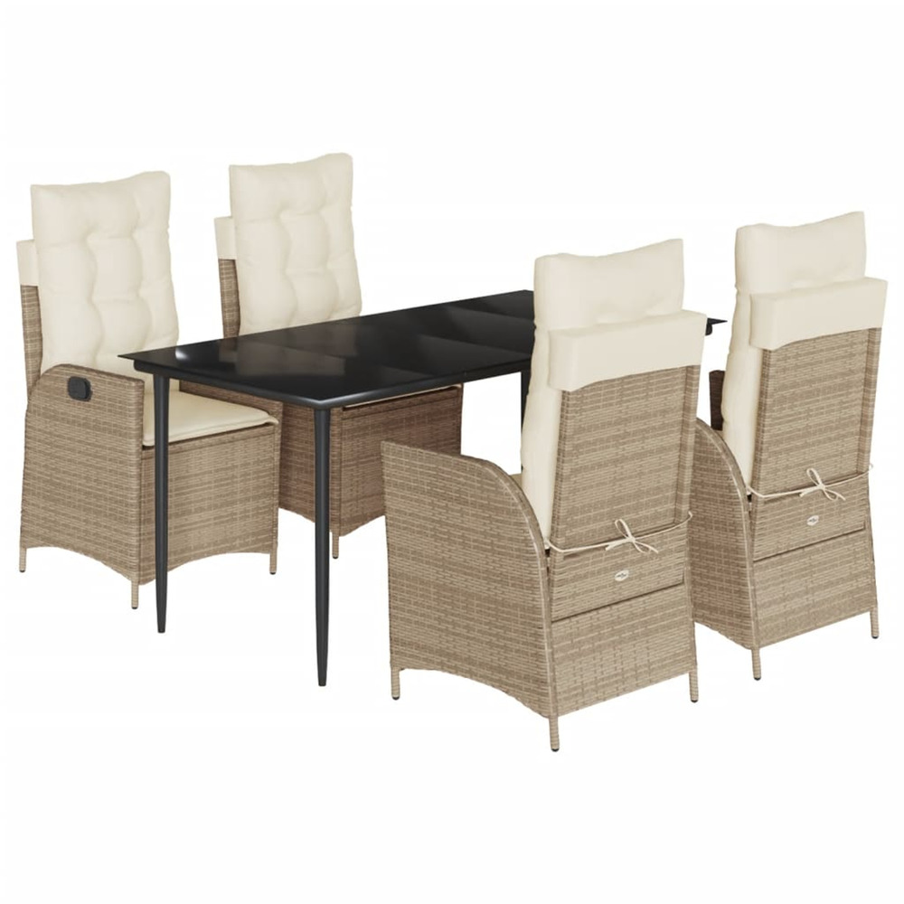 Ensemble à manger de jardin avec coussins 5pcs beige poly rotin